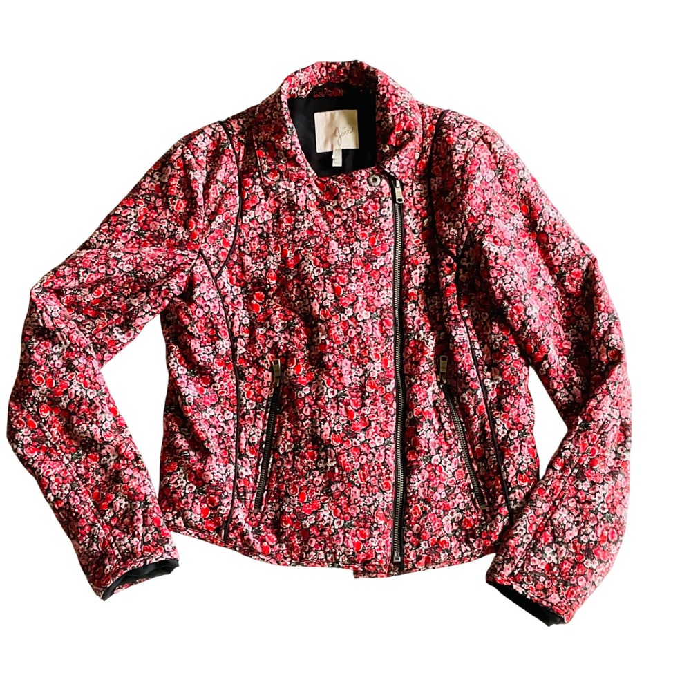 Joie 100 silk women's floral Moto bomber light jacket zip cottage boho luxury Xs